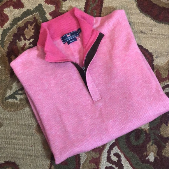 VINEYARD VINES Size XLPink Weave Brown Sueded collar 1/4 zip Merino Wool $229NEW - Picture 2 of 16